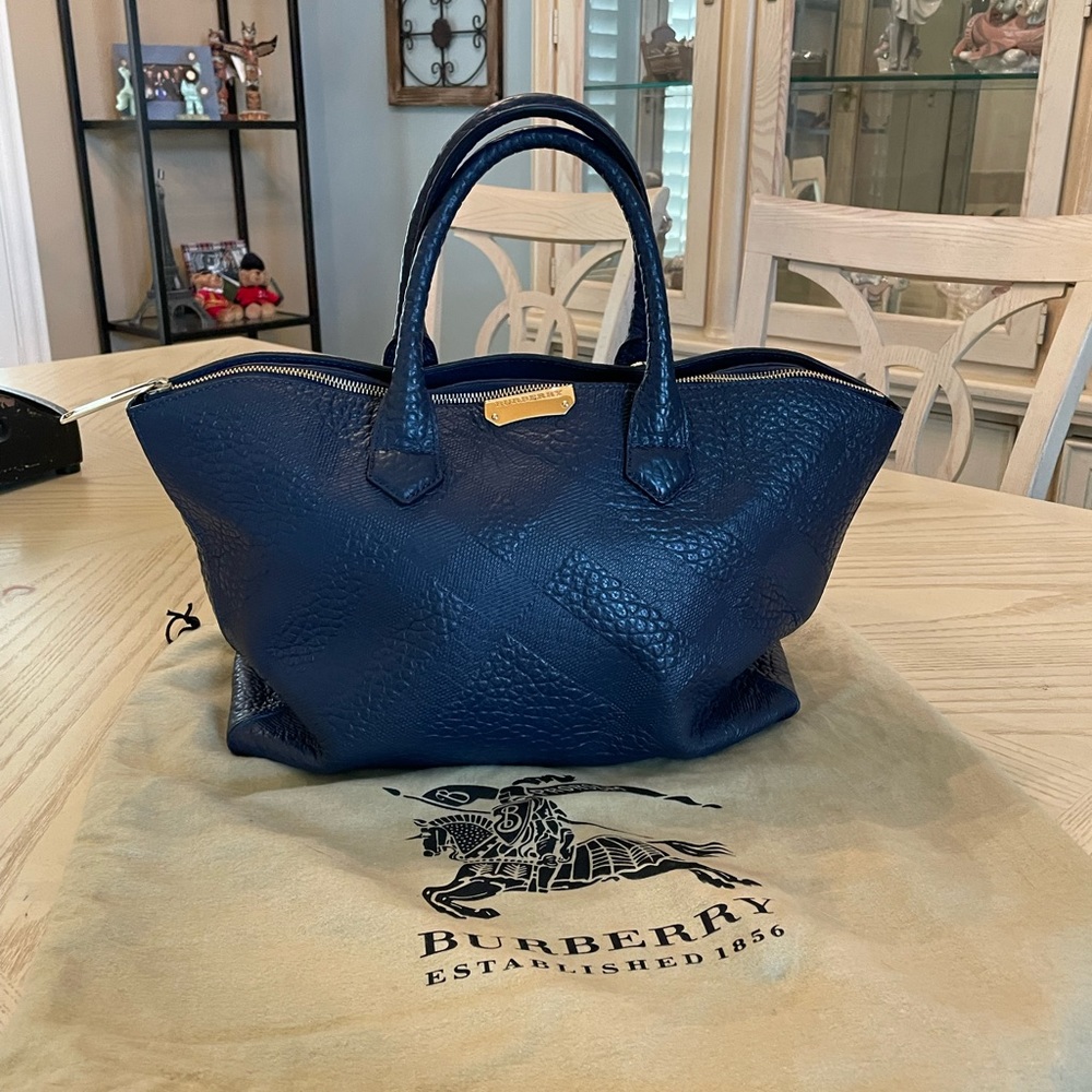 Authentic Embossed navy Burberry Dewsbury satchel